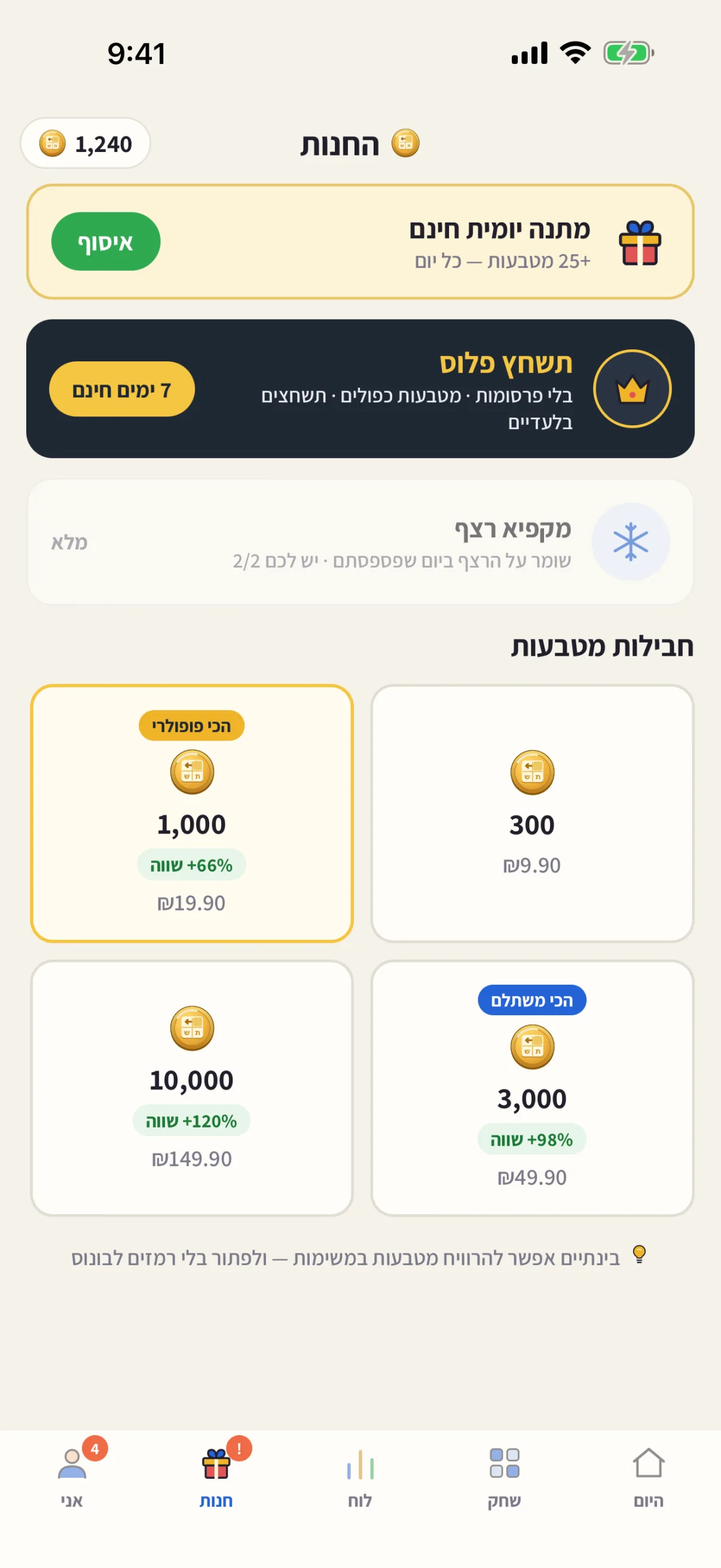 מטבעות ומתנה יומית